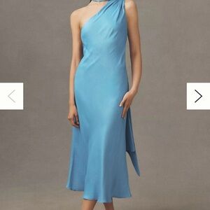 BHLDN Nicoletta One-Shoulder Scarf Satin Midi Dress